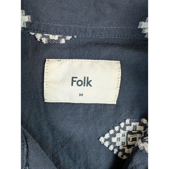 FOLK Clothing Ryder Cotton Embroidered Blue/White Short Sleeve Shirt Mens Medium - Picture 7 of 8